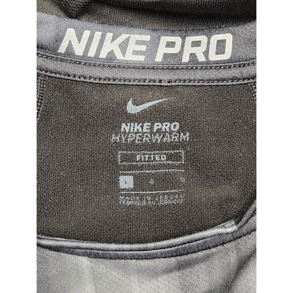 Nike Pro Shirt Men's L Black Gray Long Sleeve Hyperwarm Fitted Stretch Geometric - Picture 4 of 7